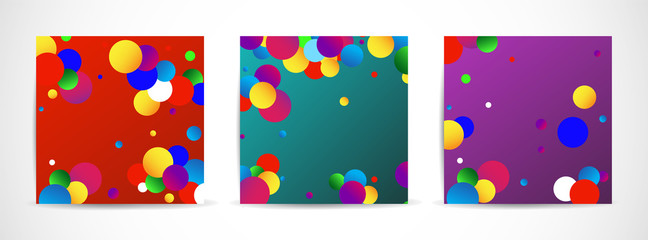 Set of three vector colorful banner with circles. Design geometric brochure