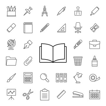 stationery and workplace appliance line vector collection icons