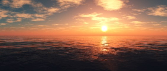 Fototapeta na wymiar sea sunset, panorama of the sea landscape, sunrise in the ocean, light above the water 