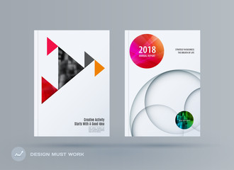 Brochure design triangular template. Colourful modern abstract set, annual report with triangles for branding.