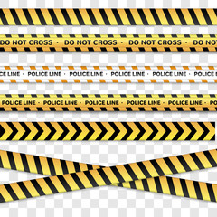 Police line and do not cross, Caution lines  Warning tapes. Danger signs isolated on a transparent background. 