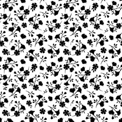 Fototapeta na wymiar Vector seamless black and white floral pattern with small flowers.
