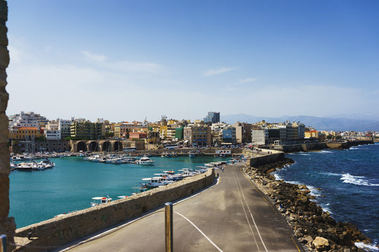 Fortress Kules and the sea bay on the island of Crete.