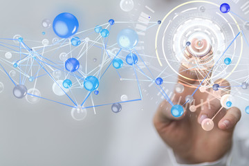 Businessman holding flying network connection