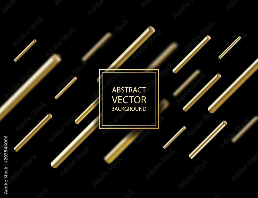 Poster abstract 3d geometric background with cylinder shapes. vector realistic illustration of golden capsu