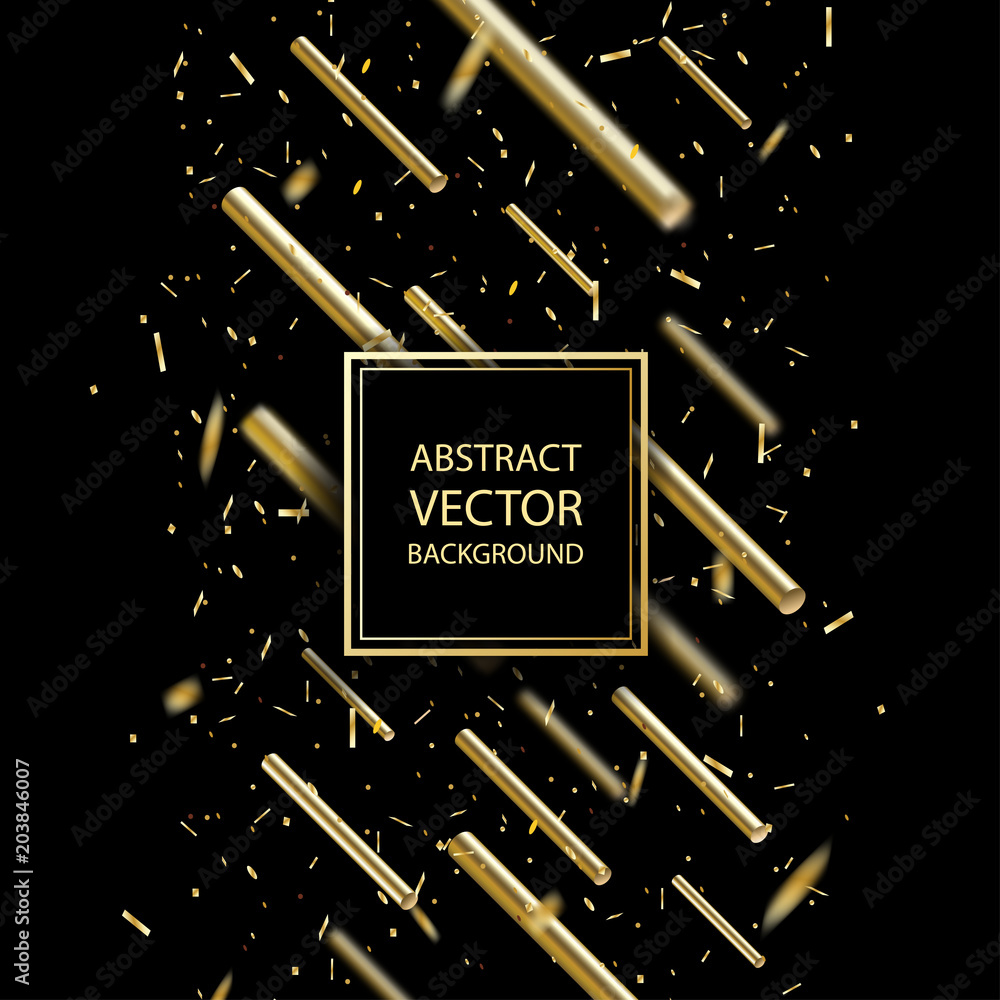 Poster abstract 3d geometric background with cylinder shapes and confetti. vector realistic illustration of