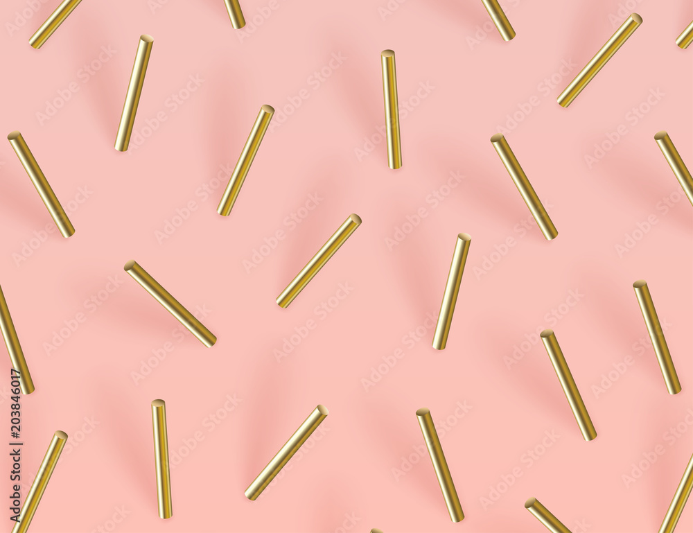 Poster abstract 3d geometric background with cylinder shapes. vector realistic illustration of golden capsu