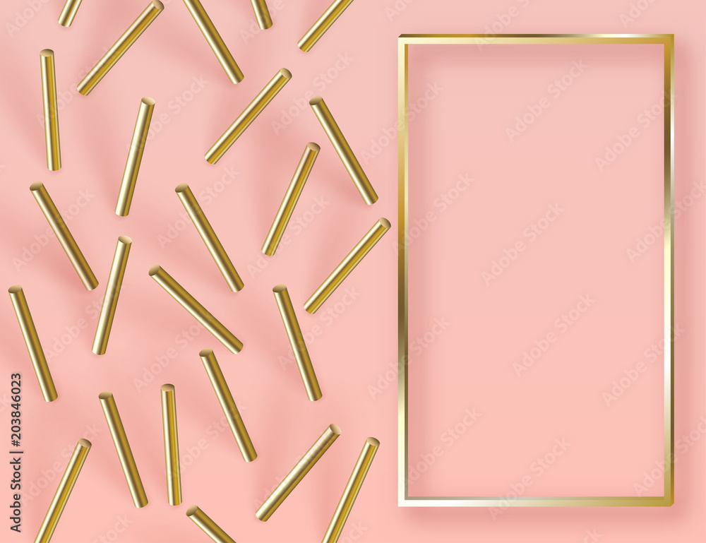 Poster abstract 3d geometric background with cylinder shapes. vector realistic illustration of golden capsu