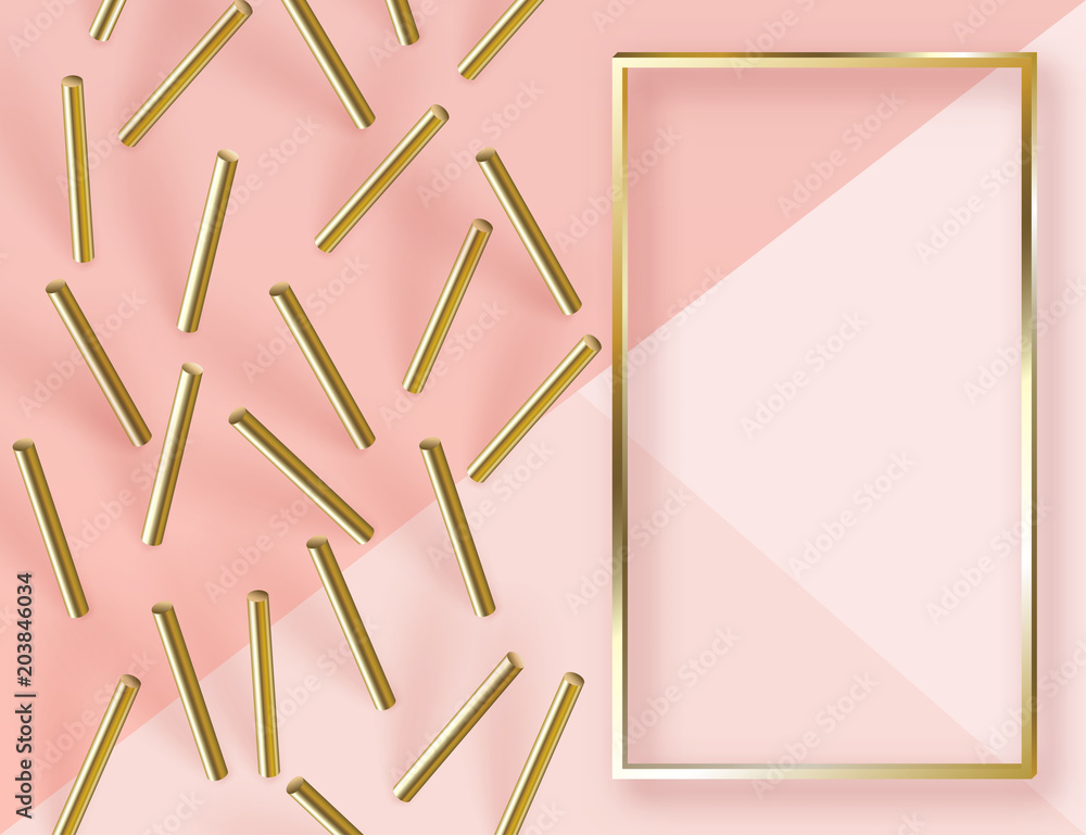 Poster abstract 3d geometric background with cylinder shapes. vector realistic illustration of golden capsu