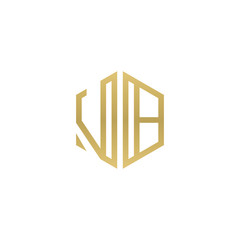 Initial letter VB, minimalist line art hexagon shape logo, gold color