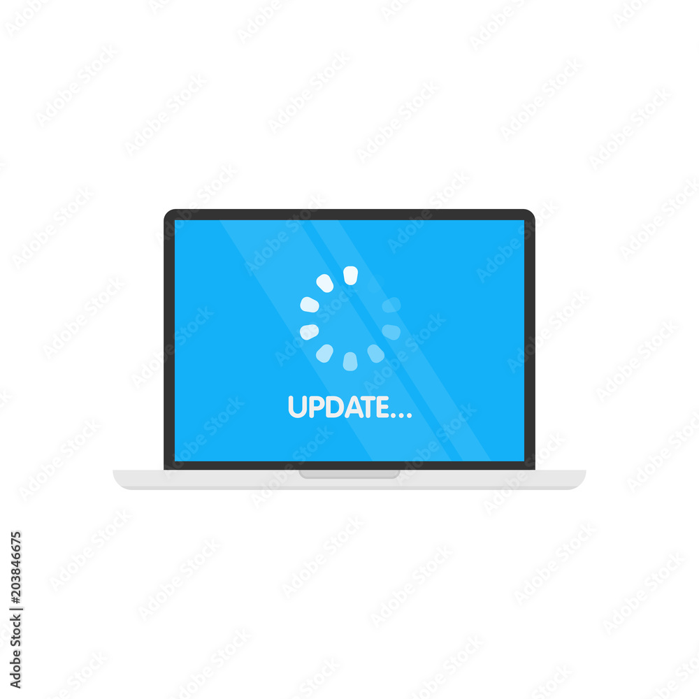 Aufkleber update system software and upgrade concept. loading process in laptop screen. vector illustration.