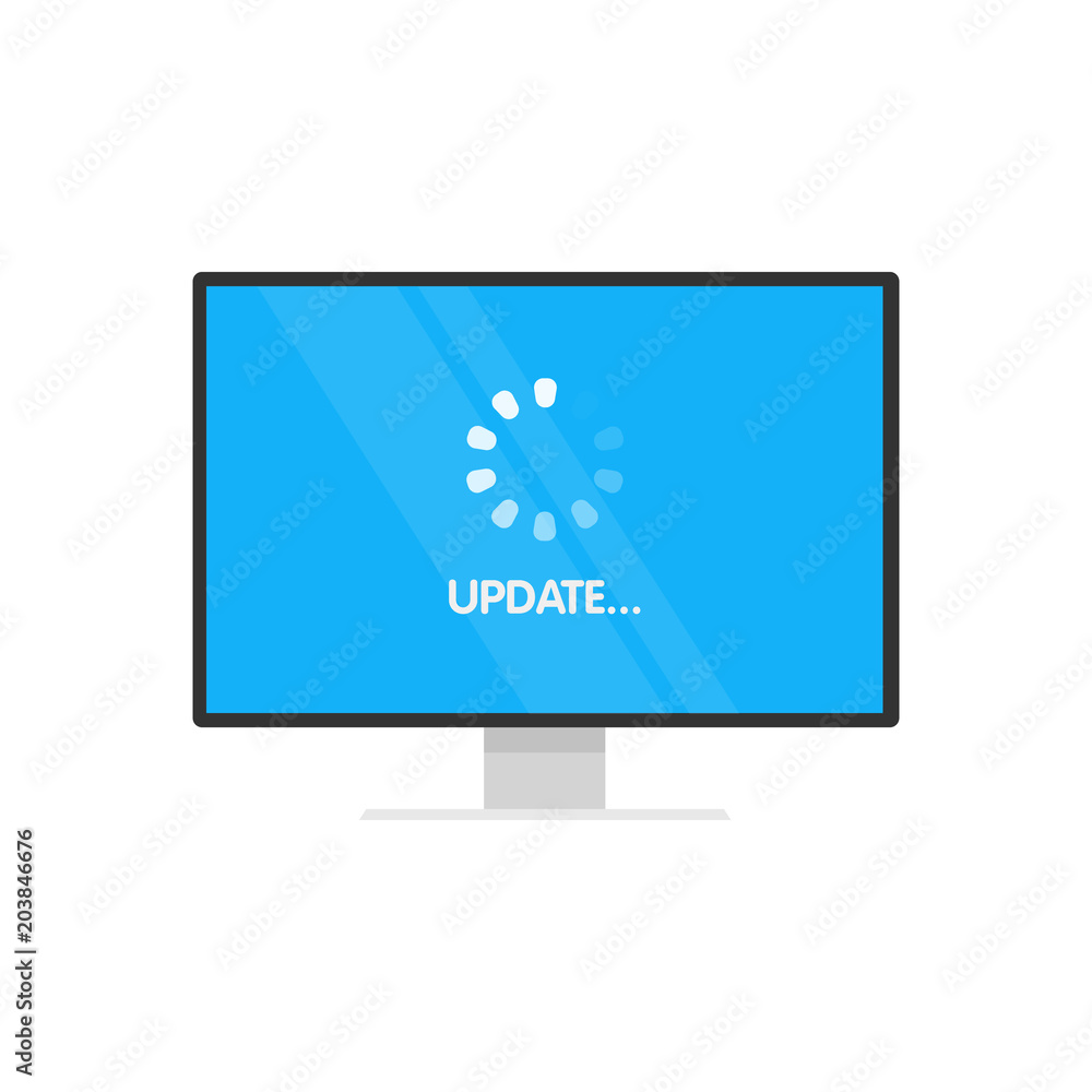 Poster Update System software and upgrade concept. Loading process in monitor screen. Vector illustration.
