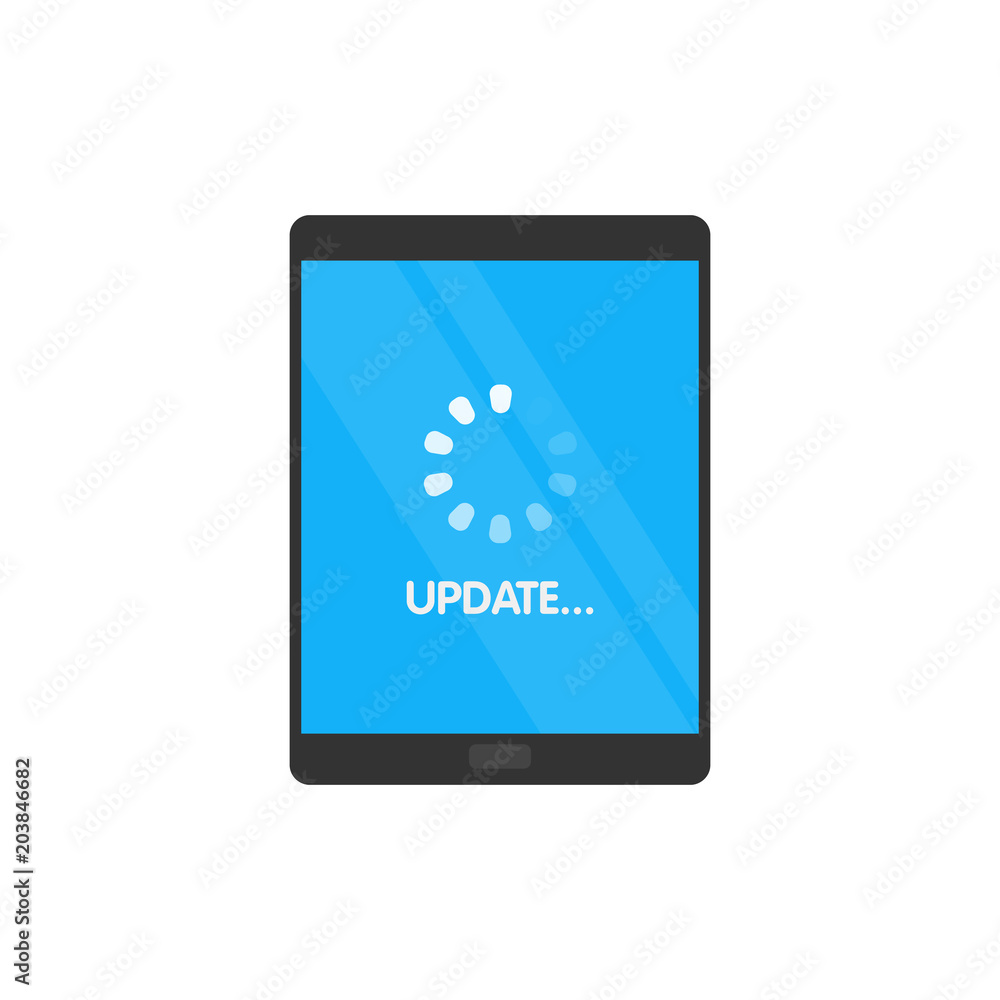 Poster Update System software and upgrade concept. Loading process in tablet screen. Vector illustration.