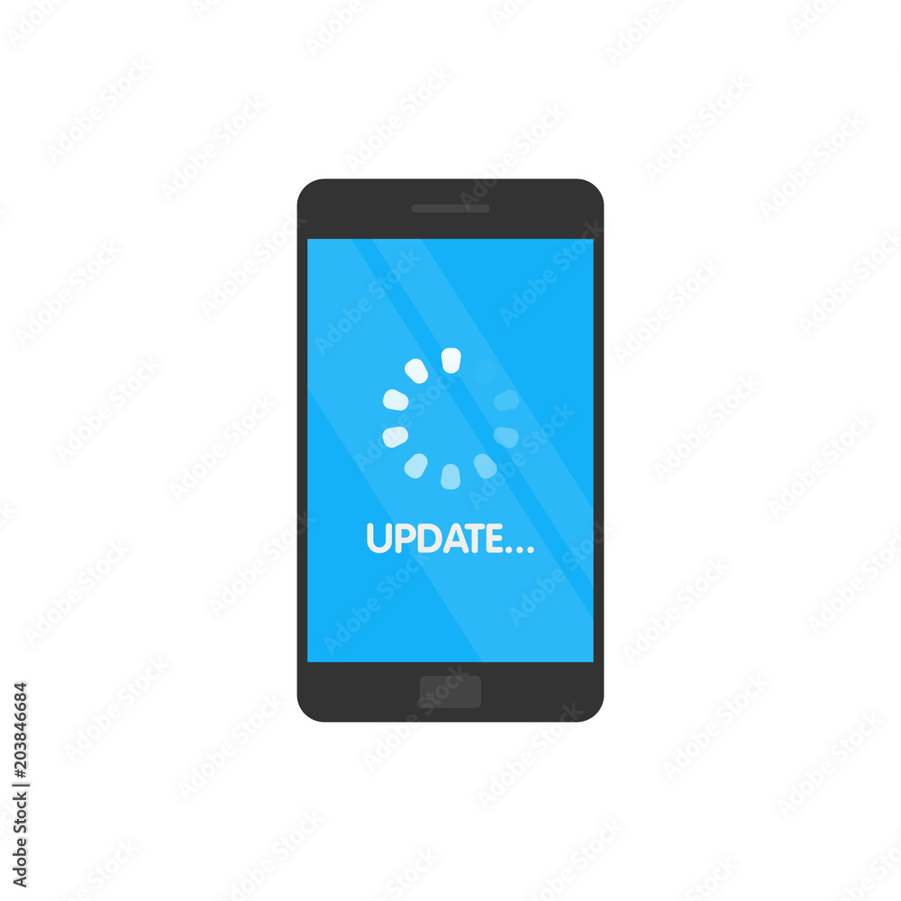 Poster Update System software and upgrade concept. Loading process in smartphone screen. Vector illustration.