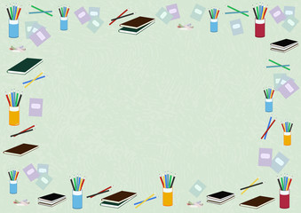 Obraz premium beautiful vector background for a holiday teacher's day postcard, poster, banner, packaging, training materials, with elements of a notebook, pencil, chalk, stationery.