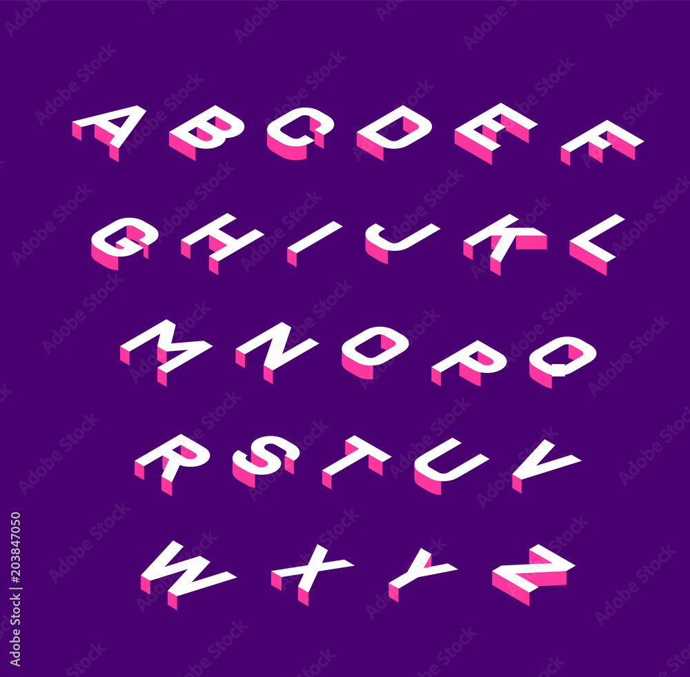 Fototapete isometric font . olored isometric 3d letters , three-dimensional alphabet. low poly 3d characters. v