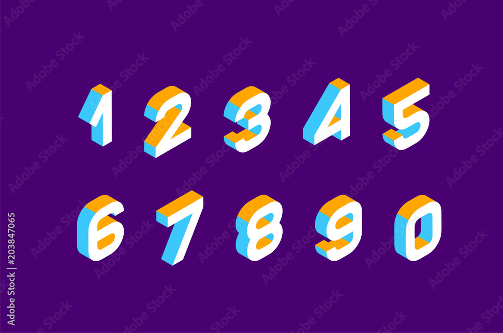 Fototapete isometric olored numbers 3d. three-dimensional alphabet. low poly 3d characters. vector illustration