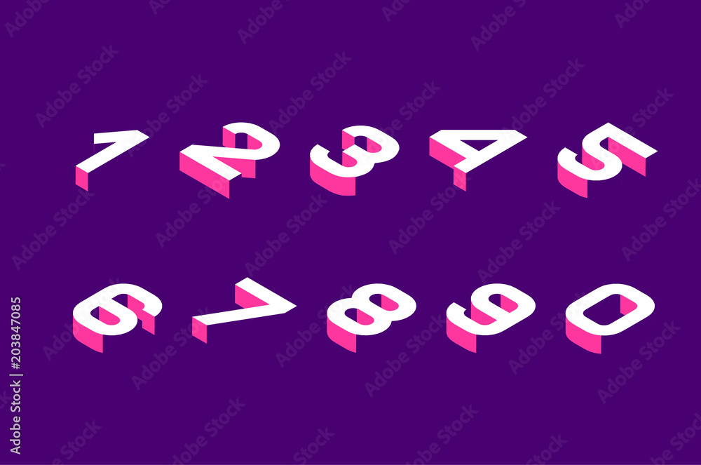 Fototapete isometric olored numbers 3d. three-dimensional alphabet. low poly 3d characters. vector illustration