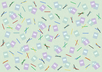 beautiful vector background for a holiday teacher's day postcard, poster, banner, packaging, training materials, with elements of a notebook, pencil, chalk, stationery.