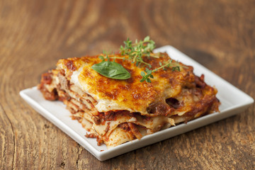 Nahaufnahme eines Teils der Lasagne