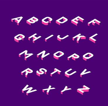 Isometric font . olored isometric 3d letters , Three-dimensional alphabet. Low poly 3d characters. Vector illustration.