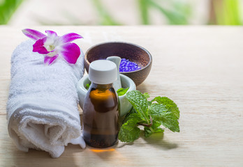 Spa and wellness and towels on wooden background. Relax and treatment therapy.