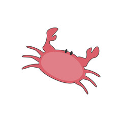 Colorful red crab vector illustration. Sea creature in flat design. Shell crab icon isolated on white background. Water animal with claws.