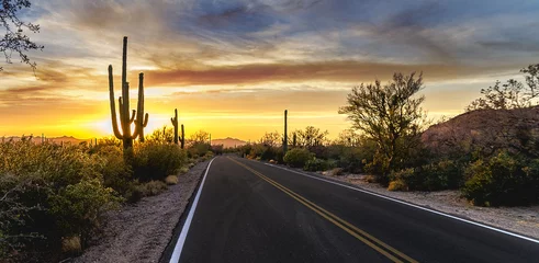 Deurstickers Arizona Arizona Desert Sunset Road