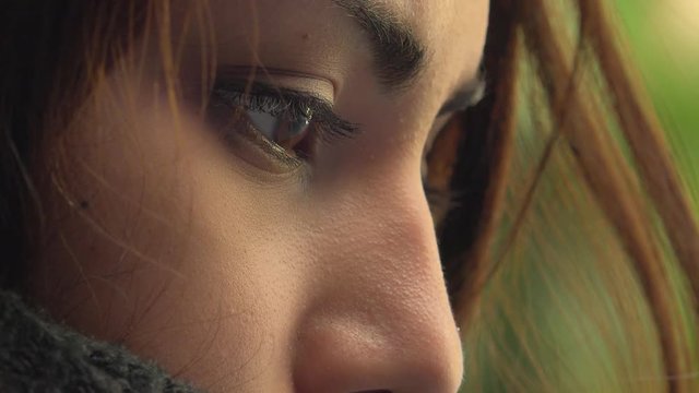 close up on  sad and depressed  young woman's eyes
