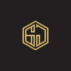 Initial letter GJ, minimalist line art hexagon shape logo, gold color on black background