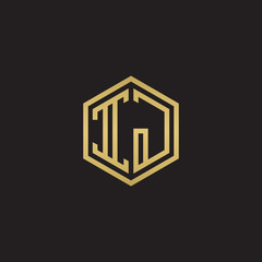Initial letter IJ, minimalist line art hexagon shape logo, gold color on black background