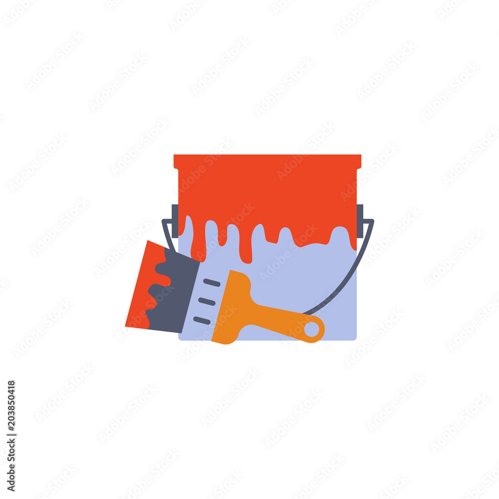 Poster colored brush and paint can illustration. element of construction tools for mobile concept and web a