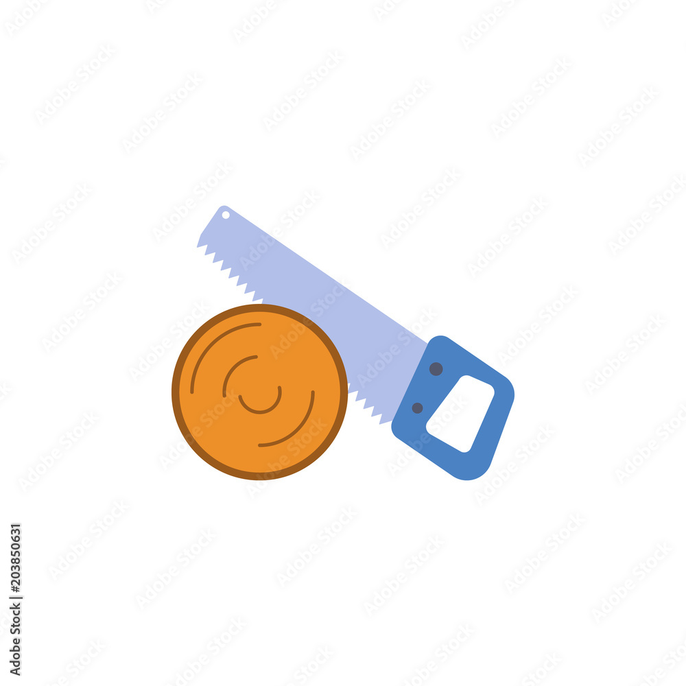 Poster colored saw and log illustration. element of construction tools for mobile concept and web apps. det