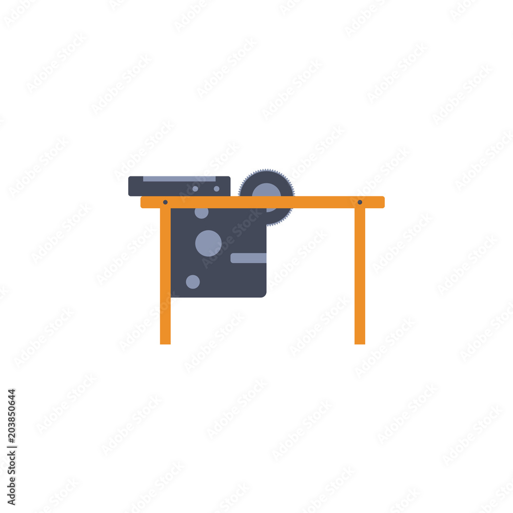 Poster colored circular saw table illustration. element of construction tools for mobile concept and web ap