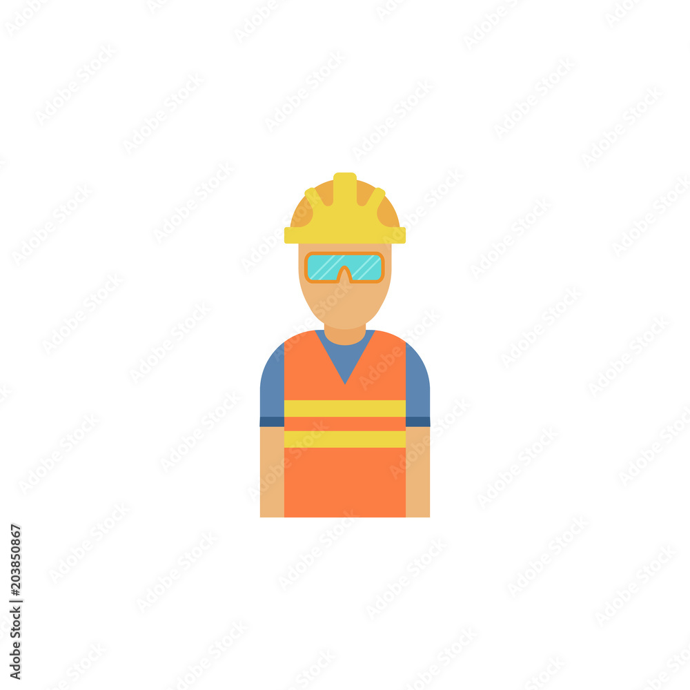 Poster colored builder in a helmet illustration. element of construction tools for mobile concept and web a