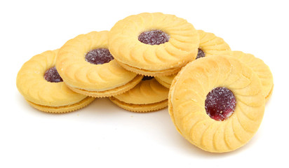 Closeup of Traditional Linzer Cookies on white background