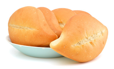 Bread in plate on a white background