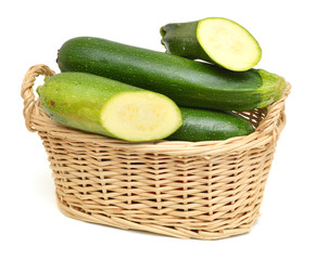 zucchini courgette Isolated in basket on white