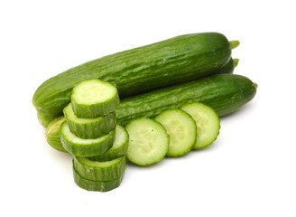 Sliced cucumber vegetable isolated on white background cutout