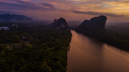 aerial view landscape of  Mountain in Twilight  time ,  Krabi Thailand