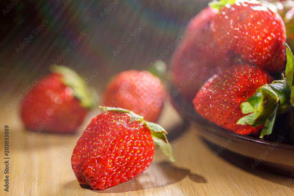 Sticker appetizing ripe strawberry close-up