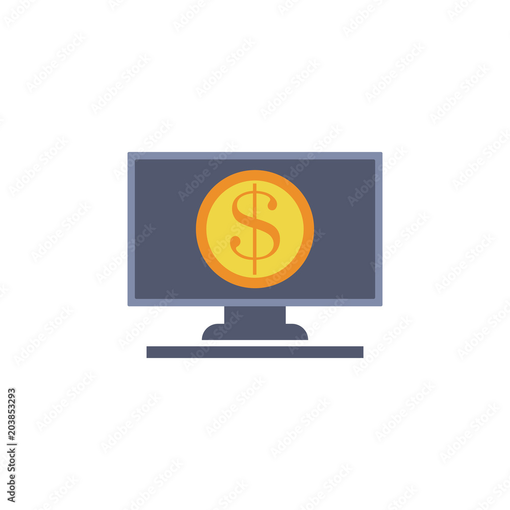 Poster coin on the monitor screen colored icon. element of bankings for mobile concept and web apps. detail