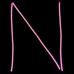 Alphabet pink neon lights on black background