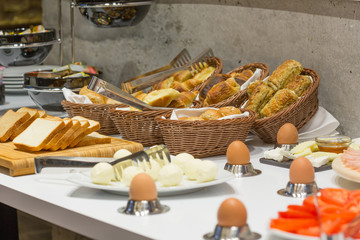 Hotel breakfast, buffet table