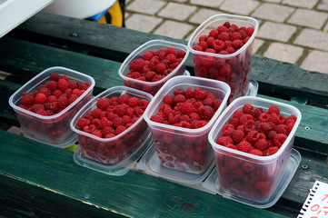 boxes full of raspberries