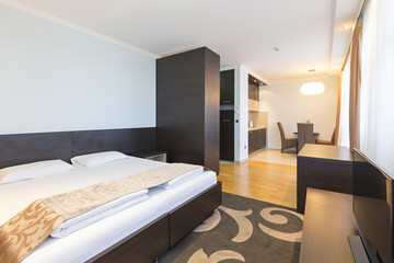 Interior of a modern luxury hotel bedroom