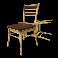 Wooden Chair with backrest 3d render on black background