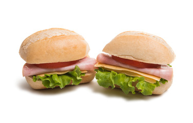 Bun with cheese and ham isolated