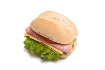 Bun with cheese and ham isolated