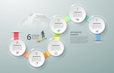 Business concept infographic template 6 steps, can be used for workflow layout, diagram, number options, timeline or milestones project.